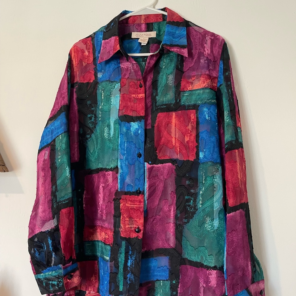 C.l.o.t.h.e.s. By Talbots Multicolor Abstract Button Down Shirt colorful